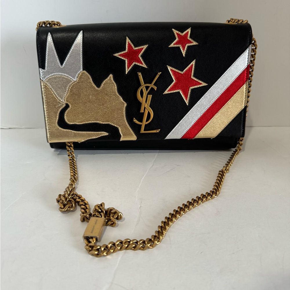 Yves Saint Laurent calfskin rock star patchwork monogram black bag